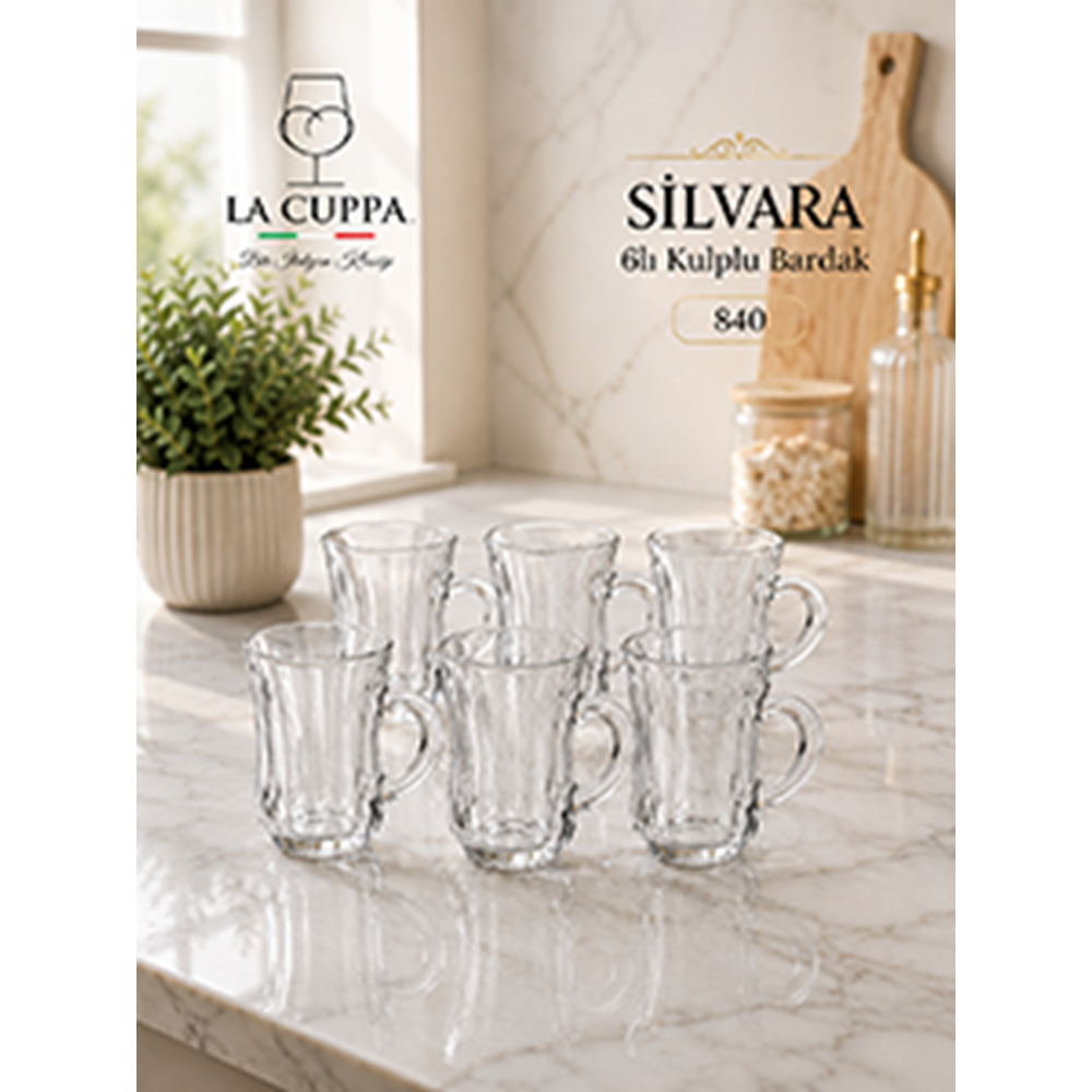 840 SİLVARA 6 LI KULPLU BARDAK*12